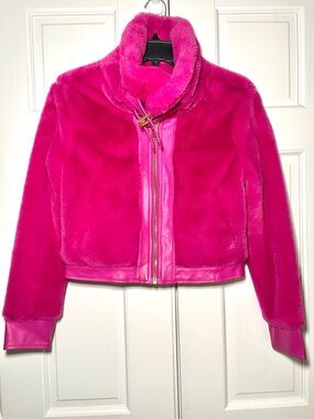 Forever Audrey Vintage Faux Fur Cropped Jacket Hot Pink Size Small